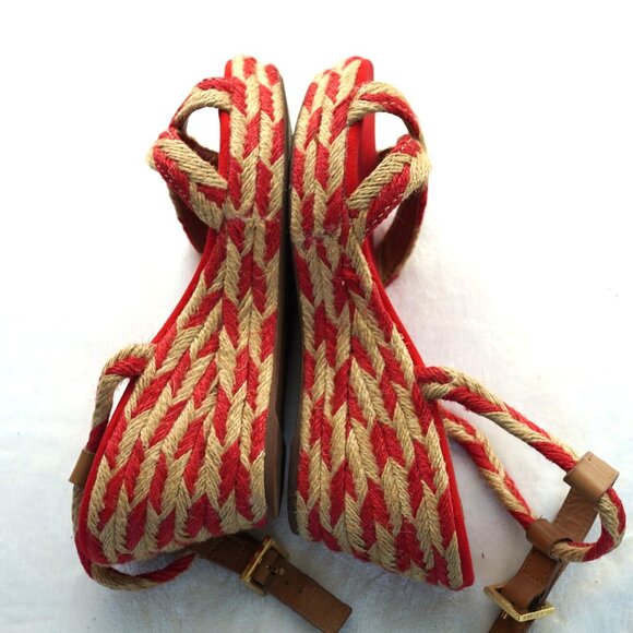 Tory Burch Red Camelia Jute Espadrille‎ Wedge Sandals Size 9.5 - Picture 6 of 8